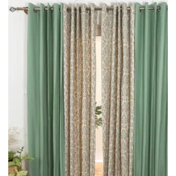 the yellow dwelling Green Solid Cotton 5.5 Ft Semisheer Eyelet Window Curtains (Set of 4)-picture-14
