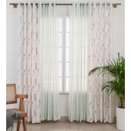 the yellow dwelling Lavender & Green Cotton Floral 7.5ft Sheer Eyelet Door Curtains (Pack of 4)-picture-34