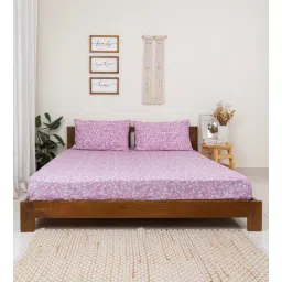 Violet Floral 144 TC Cotton Single Bedsheet with 1 Pillow Cover-image-20