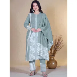 The Zigar Studio Women Regular Pure Wool Kurta with Trousers & With Dupatta-picture-40