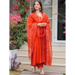 THE52 Women Floral Embroidered Kurta with Trousers & Dupatta-picture-36