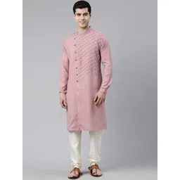 TheEthnic.Co Geometric Embroidered Band Collar Cotton Straight Kurta-picture-38