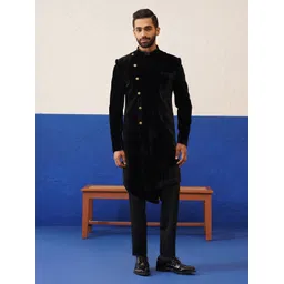 TheEthnic.Co Men Black Asymmetric Sherwani Set-picture-12