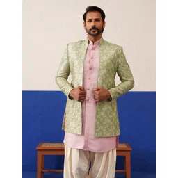 TheEthnic.Co Men Black Embroidered Sherwani Set image 5