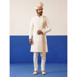 TheEthnic.Co Men Cream Embroidered Sherwani Set-picture-16