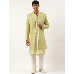 TheEthnic.Co Men Embroidered Mirror Work Sherwani Set-picture-12