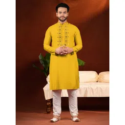TheEthnic.Co Men Ethnic Motifs Embroidered Pure Cotton Kurta with Churidar-picture-18