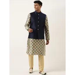 TheEthnic.Co Men Ethnic Motifs Printed Art Silk Kurta with Pyjamas & Nehru Jacket-picture-36