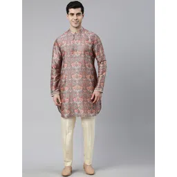 TheEthnic.Co Men Ethnic Motifs Printed Band Collar Straight Kurta image 1