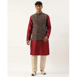 theethnic.co Men Floral Print Nehru Jacket with Welt Pockets-picture-11