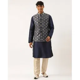 theethnic.co Men Floral Woven Nehru Jacket with Mandarin Collar-picture-29
