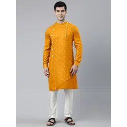 TheEthnic.Co Men Geometric Woven Design Cotton Kurta with Trousers-picture-38