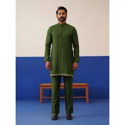 TheEthnic.Co Men Green 2-Piece Self-Design Suits image 3