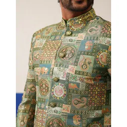 TheEthnic.Co Men Green 2-Piece Self-Design Suits image 2