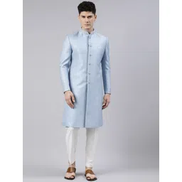 TheEthnic.Co Men Mandarin Collar Woven-Design With Embellished Detail Sherwani Set-picture-22