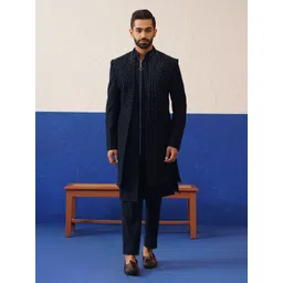 TheEthnic.Co Men Navy Blue Embriodered Layered Sherwani Set-picture-41