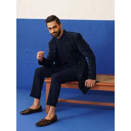 TheEthnic.Co Men Navy Blue Embroidered Sherwani Set-picture-10