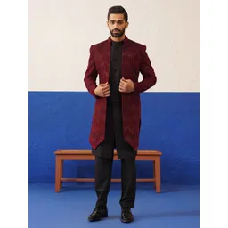 TheEthnic.Co Men Red Embroidered Sherwani Set-picture-39