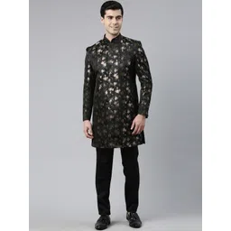 TheEthnic.Co Men Self Design Mandarin Collar Sherwani Set-picture-14