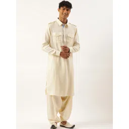 TheEthnic.Co Shirt Collar Pure Cotton Pathani Kurta With Salwar-picture-11