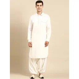 TheEthnic.Co Shirt Collar Pure Cotton Pathani Kurta  With Salwar image 1