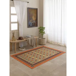 THEGASBH Beige & Orange Geometric Printed Traditional Cotton Carpet-picture-31