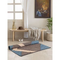 THEGASBH Brown & Blue Geometric Cotton Carpet image 5