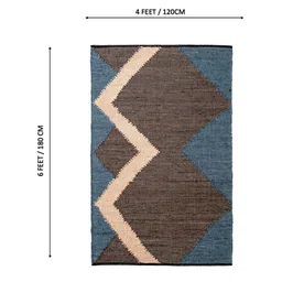THEGASBH Brown & Blue Geometric Cotton Carpet image 3