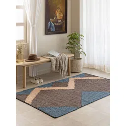 THEGASBH Brown & Blue Geometric Cotton Carpet image 1