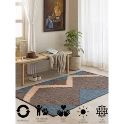THEGASBH Brown & Blue Geometric Cotton Carpet image 4