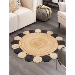 THEGASBH Brown Geometric Braided Contemporary Round Jute Carpet-picture-34
