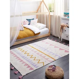 THEGASBH Off White Geometric Hand-Tufted Cotton Carpet-picture-29