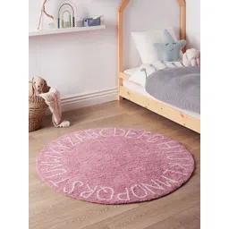THEGASBH Pink Abstract Printed Tufted Cotton Round Shaped Shaggy Carpet-picture-18