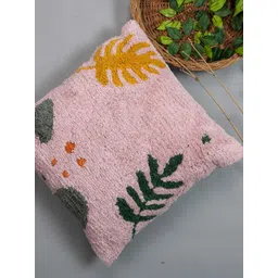 THEGASBH Pink & Green Leaf Embroidered Cotton Square Cushion Cover-picture-31