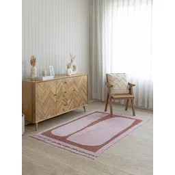 THEGASBH Pink & Rose Colored Geometric Cotton Carpet-picture-30