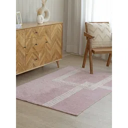 THEGASBH Pink & White Geometric Cotton Carpet-picture-20