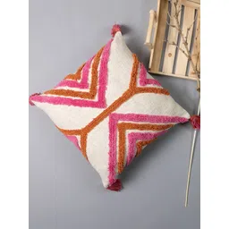 THEGASBH Pink & White Geometric Embroidered Cotton Square Cushion Cover-picture-10