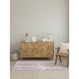 THEGASBH Pink & White Geometric Hand-Tufted Shaggy Cotton Carpet-picture-35
