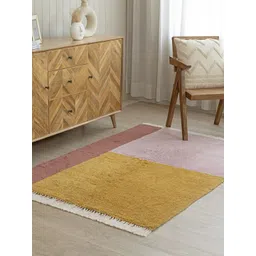 THEGASBH Pink & Yellow Geometric Printed Hand-Tufted Shaggy Cotton Carpet-picture-19