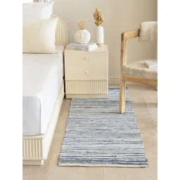 THEGASBH Taupe Blue & White Striped Cotton Carpet-picture-29