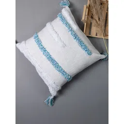 THEGASBH White & Blue Geometric Embroidered Cotton Square Cushion Cover-picture-15