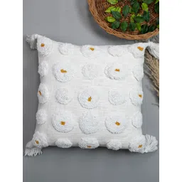 THEGASBH White & Mustard Geometric Embroidered Cotton Square Cushion Cover-picture-35