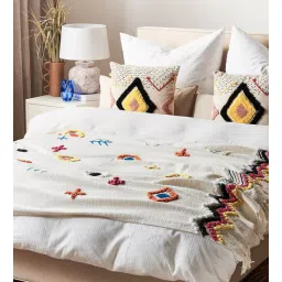 thegasbh White Cotton Hand Embroidery 70X52 Inches Throw-picture-36