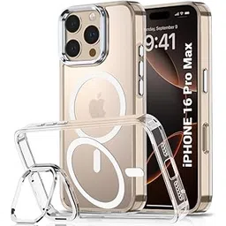 TheGiftKart Hybrid Back Cover Case for iPhone 16 Pro Max Compatible with MagSafe | Built-in Stand | Shockproof Hard Case Cover for iPhone 16 Pro Max (PC & TPU, Clear Back, Transparent Sides)-image-34