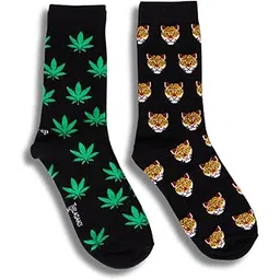 THELA GAADI Black Leopard & Hemp Socks - 100% Combed Cotton Printed Funky Socks for Men & Women | Crew Length, Unisex, Free Size | Odour Free, Breathable | Pack of 2-picture-28