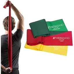 TheraBand Resistance Bands Set, Professional Non-Latex Elastic Band For Exercise, Physical Therapy, & Rehab, Yellow & Red & Green, Beginner-picture-10
