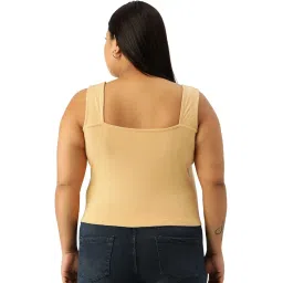 therebelinme Plus Size Women's 6230BC_Beige Solid Color Cotton Knitted Crop Top image 2