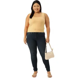 therebelinme Plus Size Women's 6230BC_Beige Solid Color Cotton Knitted Crop Top image 5