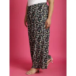 theRebelinme Black Floral Print High Rise Regular Fit Palazzos image 3