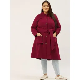 theRebelinme Plus Size Maroon Fleece Relaxed Fit Coat-picture-18